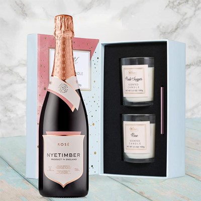 Nyetimber Rose English Sparkling Wine 75cl With Love Body & Earth 2 Scented Candle Gift Box